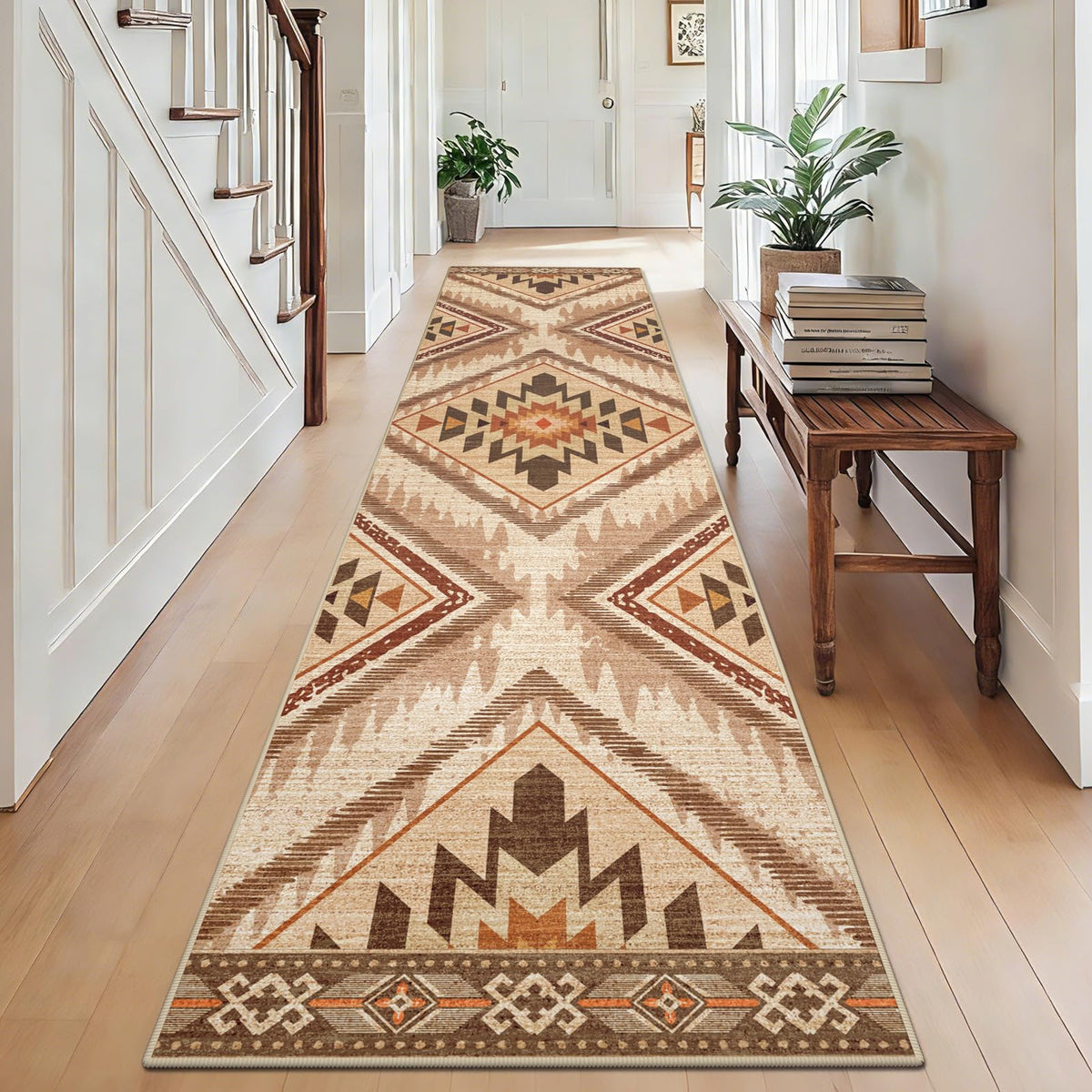 Boho Washable Rugs 5x7ft Non Slip, Low Pile Area Rug for Living Room, Brown Moroccan Bedroom Carpets, Non Shedding Soft Floor Carpet for Dining Room Bathroom Nursery Kitchen Office