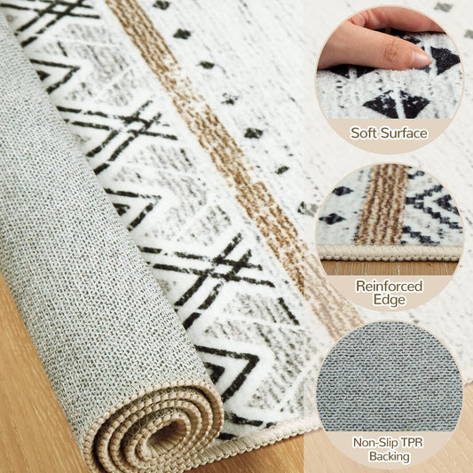 8x10 Washable Area Rugs for Living Room Boho Bedroom Rug Black/Brown