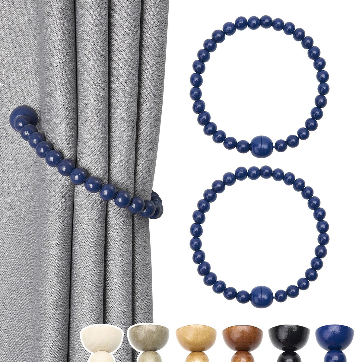 NICEEC 2 Pack Wood Bead Curtain Tiebacks Boho Farmhouse Decor Drape Tie Backs Strong Magnetic Natural Wooden Beaded Curtain Holdbacks for Home & Office Outdoor Window Draperies (Coffee)