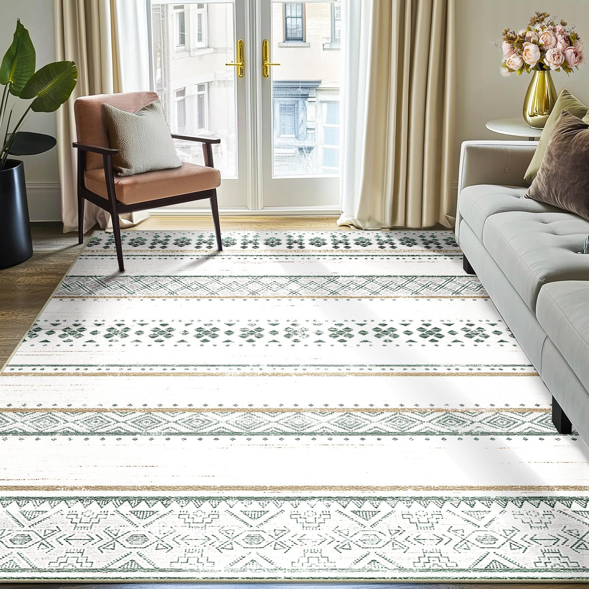 8x10 Washable Area Rugs for Living Room Boho Bedroom Rug Black/Brown