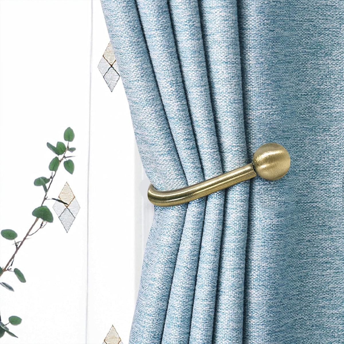 Curtain Holdback, 2 Pcs Wall Mounted Drapery Tiebacks with Screws, Heavy Duty Metal Decorative Window Drapery Holder Curtain Hook, Brass