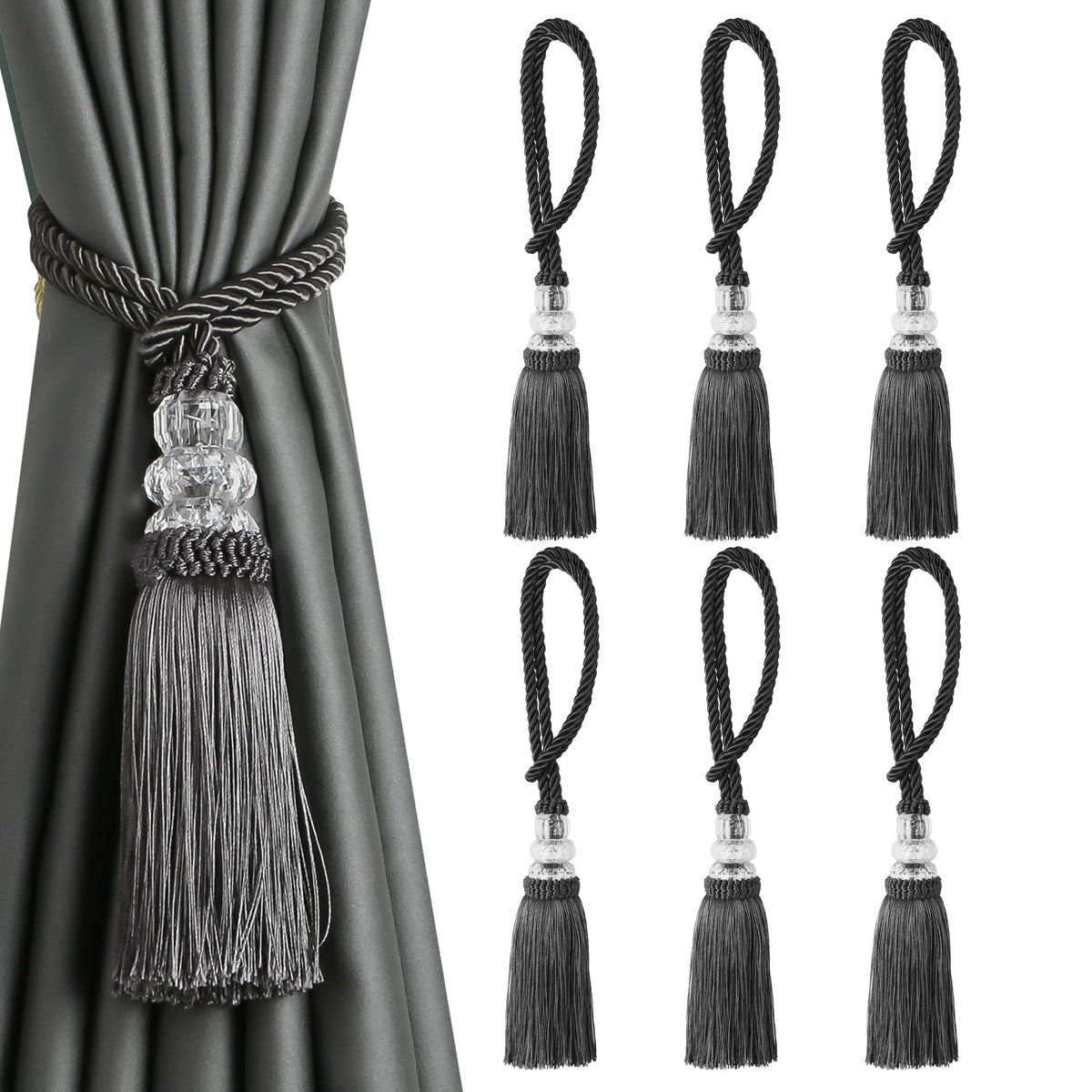 2 Pack Curtain Tiebacks with Tassel, White