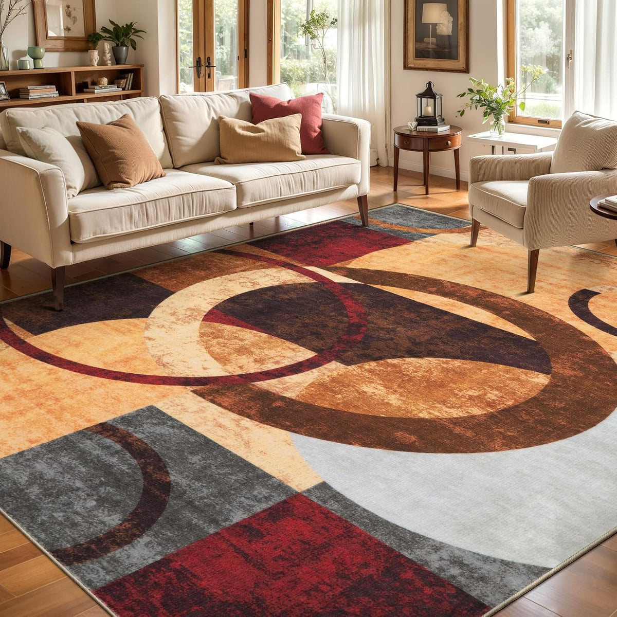 Ciicool 6x9 Area Rug Living Room Rug, Soft Geometric Washable Carpet Brown