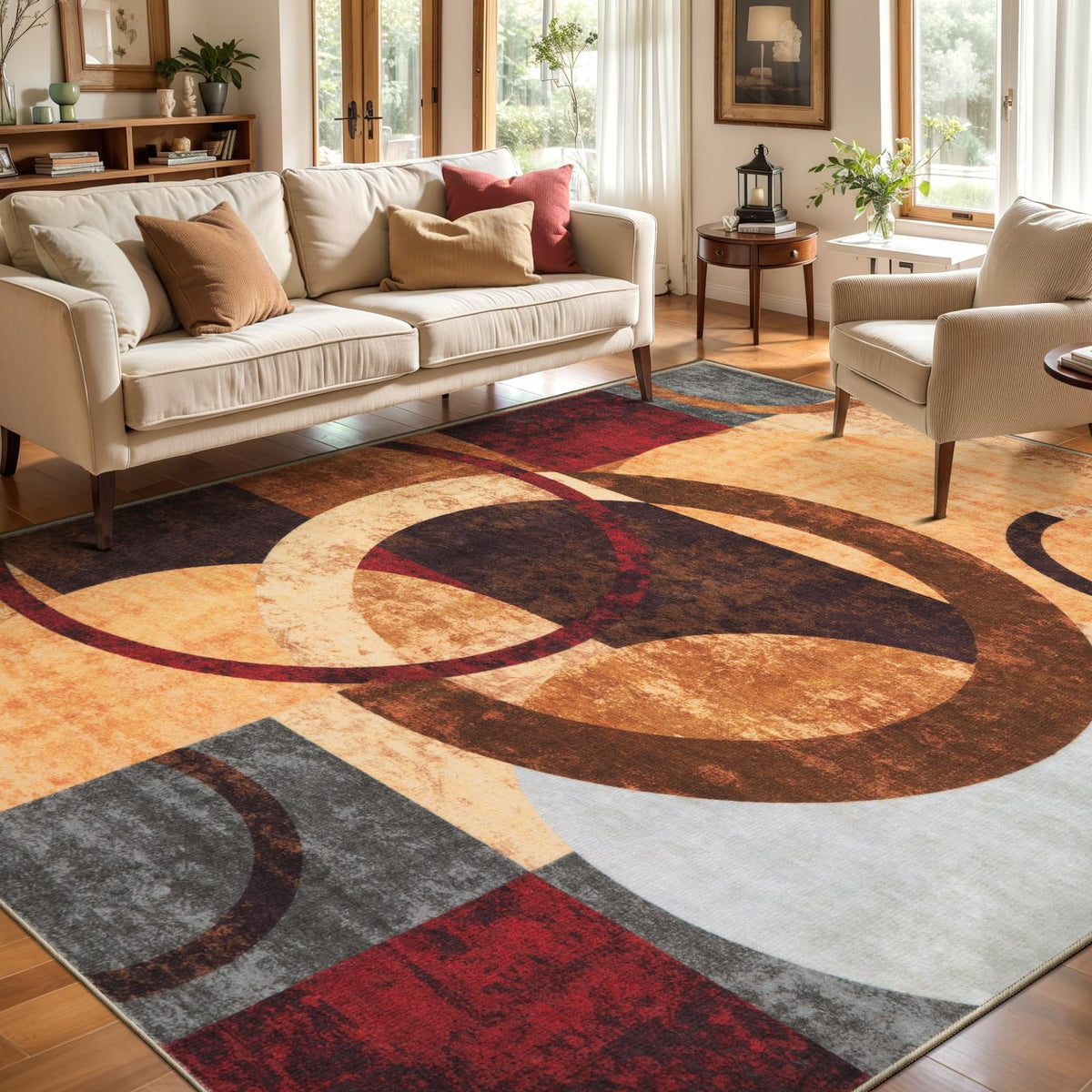 Ciicool 6x9 Area Rug Living Room Rug, Soft Geometric Washable Carpet Brown