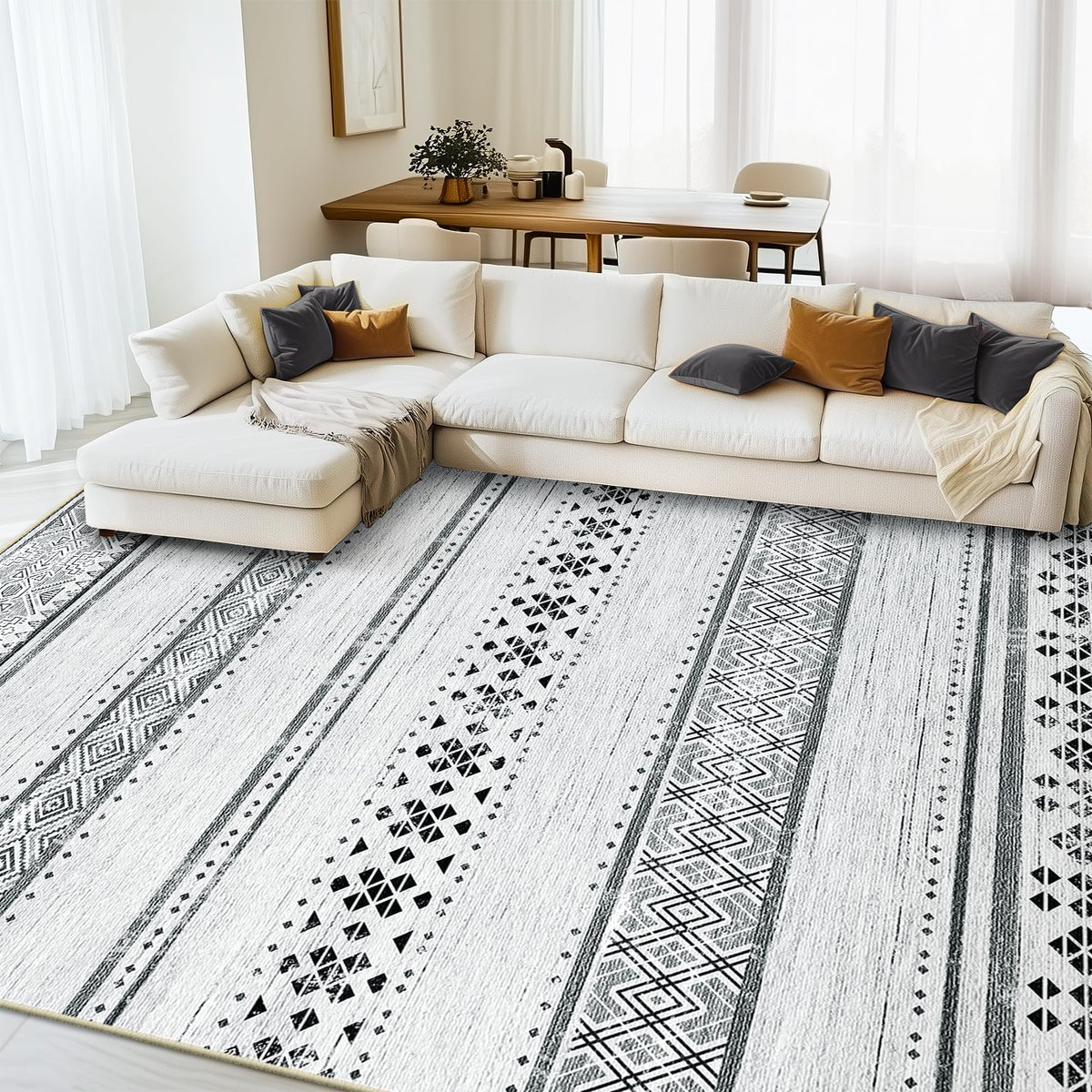 8x10 Washable Area Rugs for Living Room Boho Bedroom Rug Black/Brown