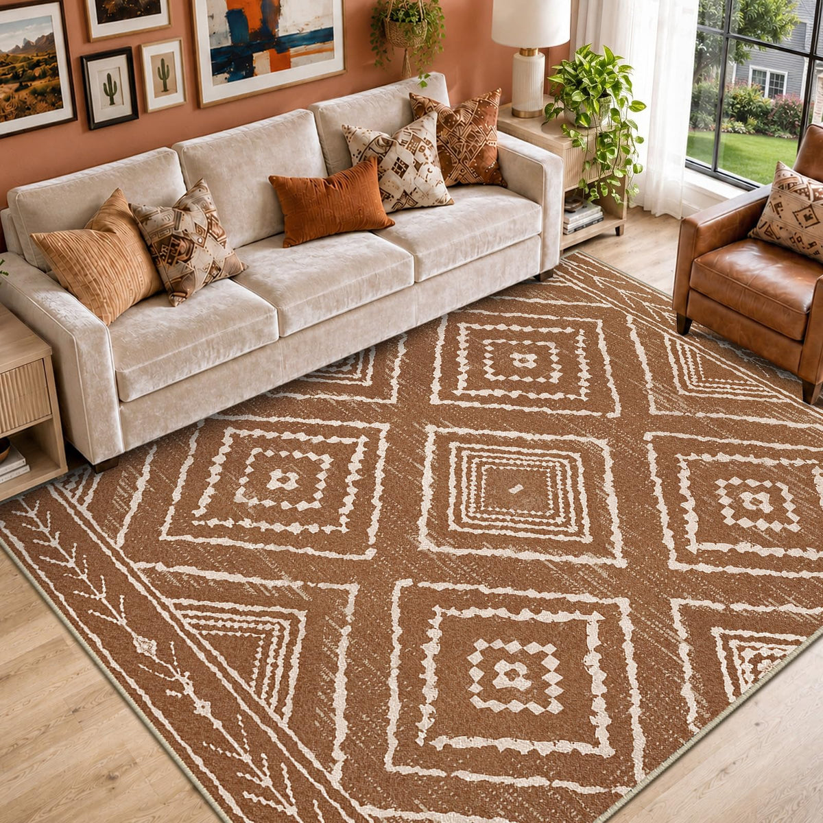 BESTSWEETIE 5'x7' Washable Area Rug for Living Room Bedroom Yellowbrown