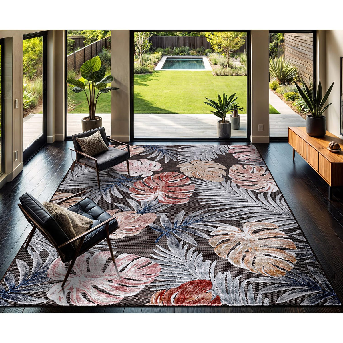 CAMILSON Indoor Outdoor Rug, Multicolor 6x9 Geometric Arch Striped Area Rugs for Patio and Home Areas, Easy-Cleaning Non-Shedding Living Room, Garden and Deck Washable Outside Carpet (6 x 9)