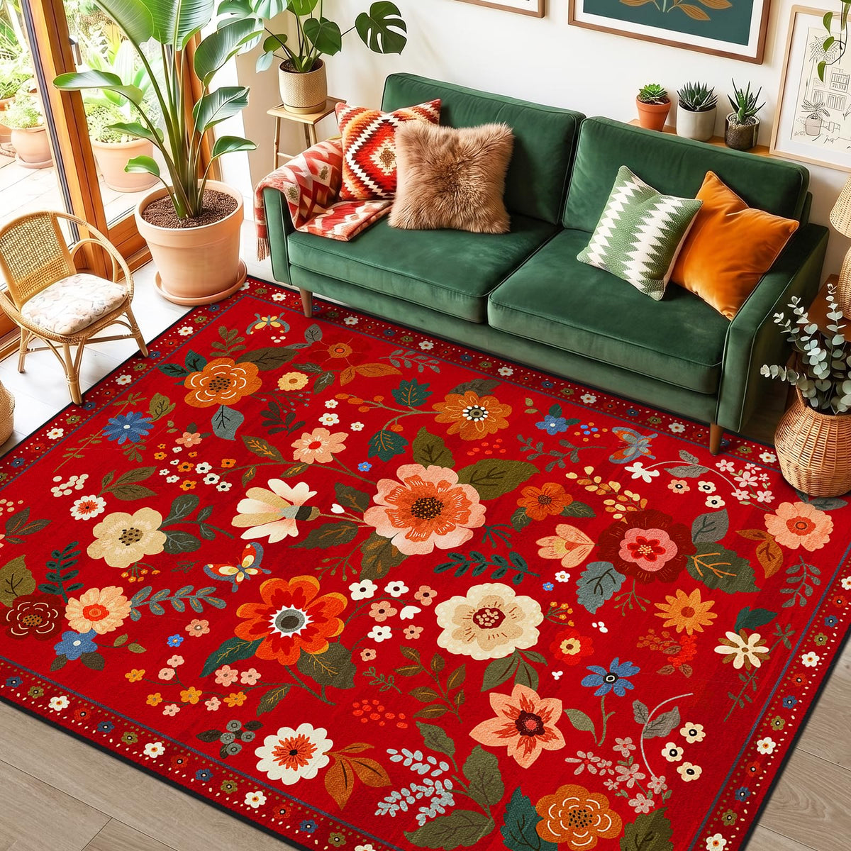 RELEANY Floral Washable 5x7 Area Rugs Black