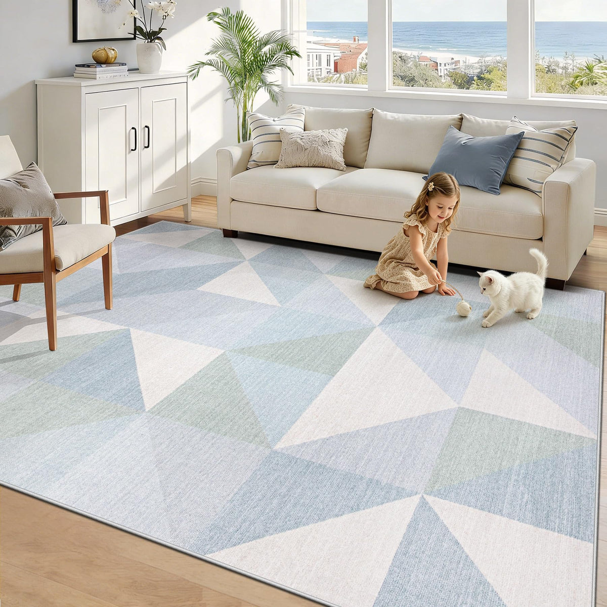 Washable Rug 8x10 Area Rugs: Modern Geometric Area Rug for Living Room Non-Slip Neutral Soft Carpet Low Pile Stain Resistant Indoor Rugs for Bedroom Nursery Dining Room Office (Beige Brown, 8'X10')