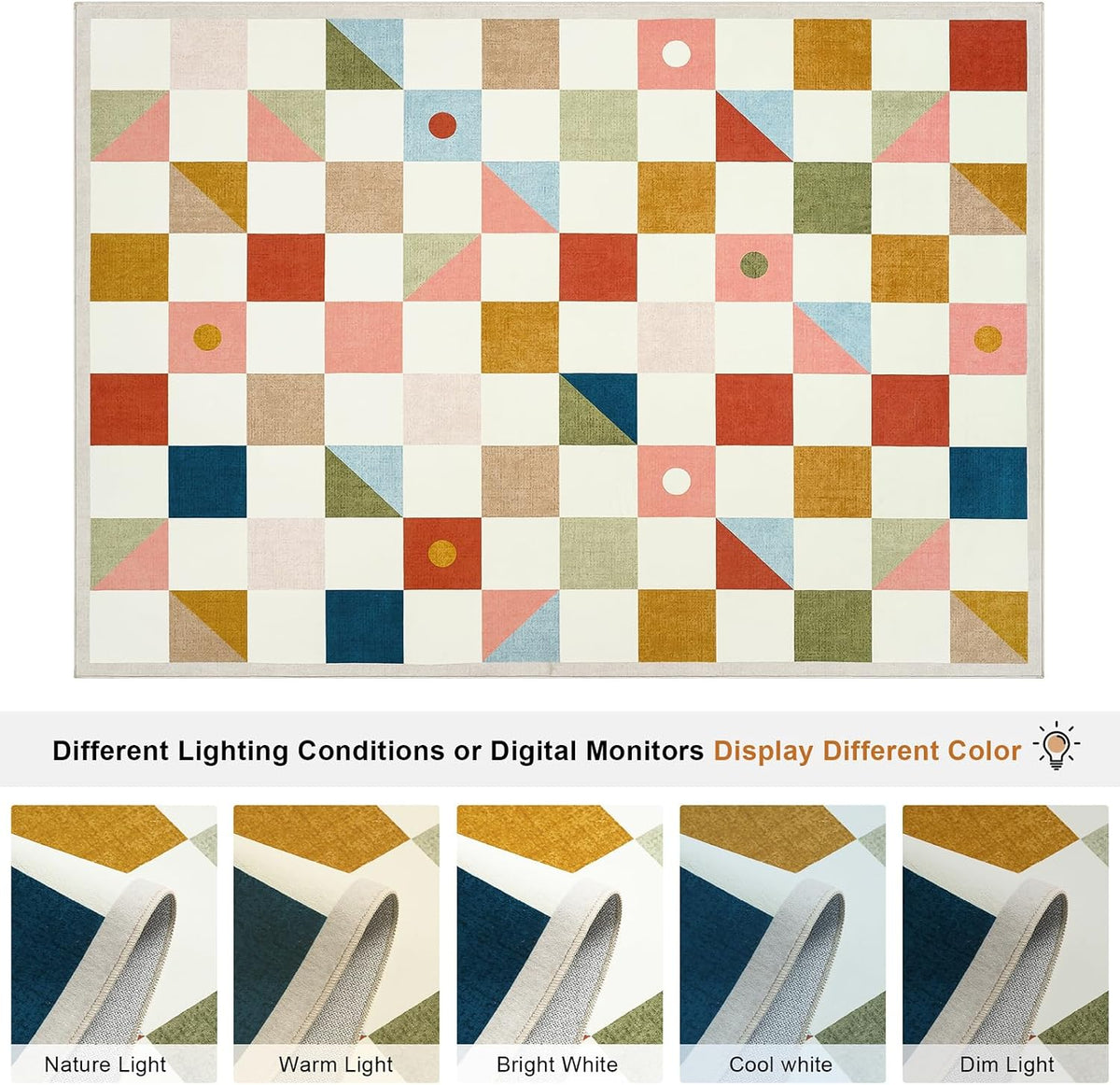 Terrug Multicolored Geometric Checkered Rug for Living Room, 5x7 Area Rugs
