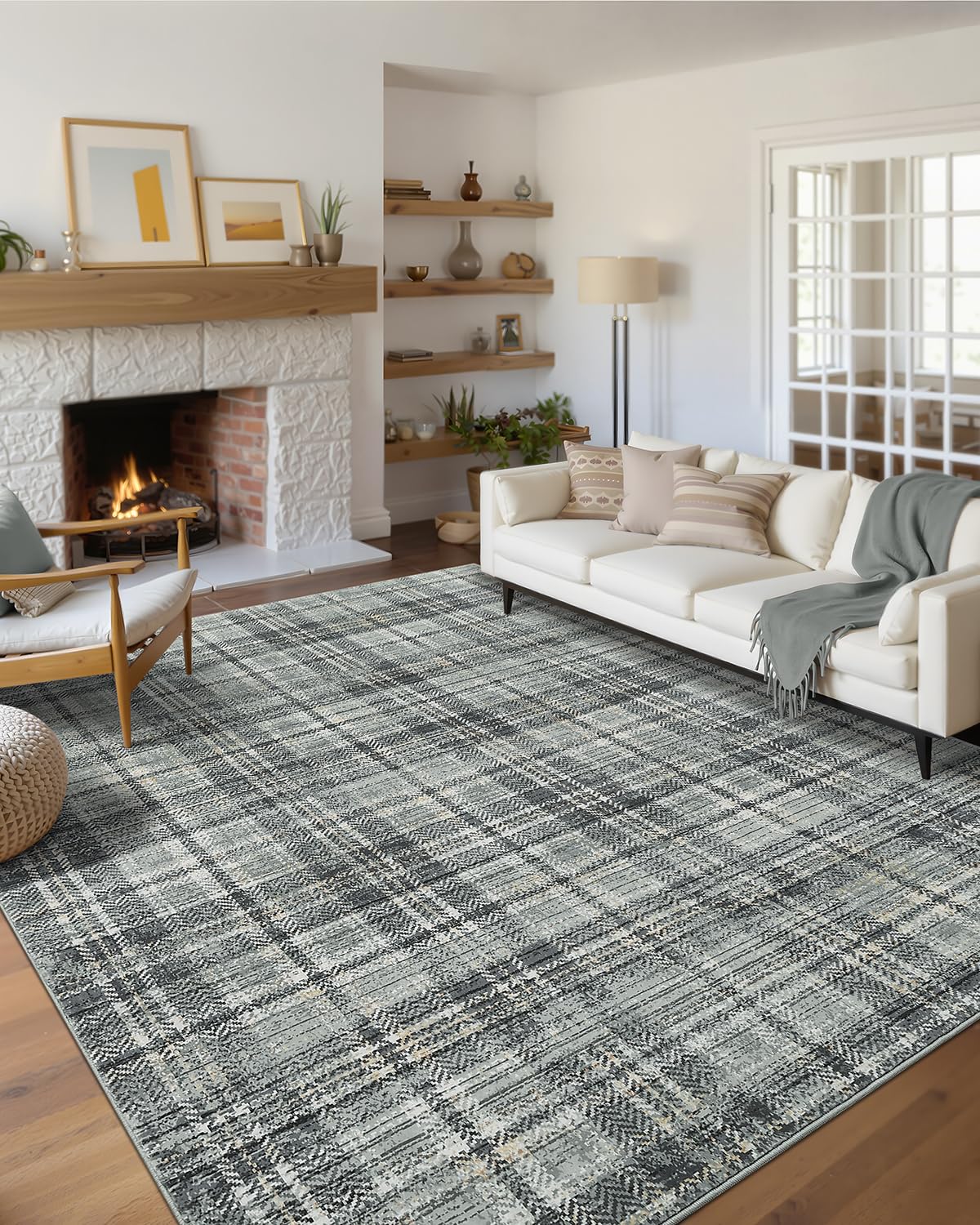 Large Living Room Rugs 8x10 Area Rugs Machine Washable Modern Geometric Neutral Rug Non Slip Low Pile Farmhouse Stain Resistant Carpet for Bedroom Nursery Classroom Dorm 8'x10' Multi