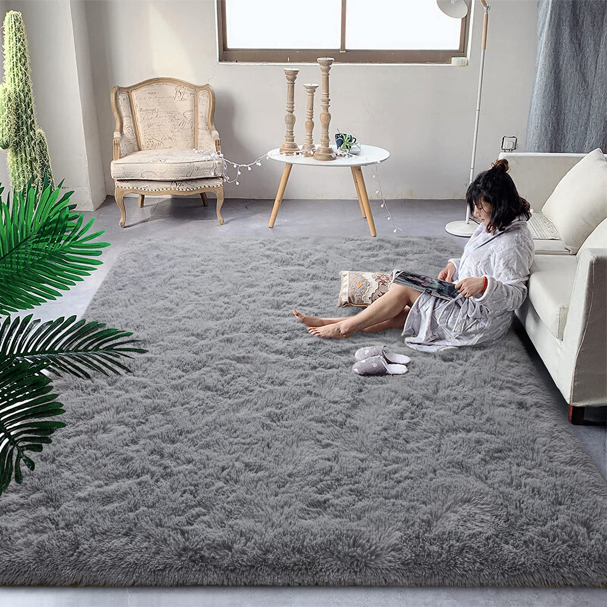 DweIke Fluffy Black White Rugs for Bedroom Living Room, 4x6 Feet Soft Plush Shaggy Cow Hide Print Girls Boys Kids Rug, Non-Slip and Machine Washable Carpet for Dorm Nursery Classroom Decor