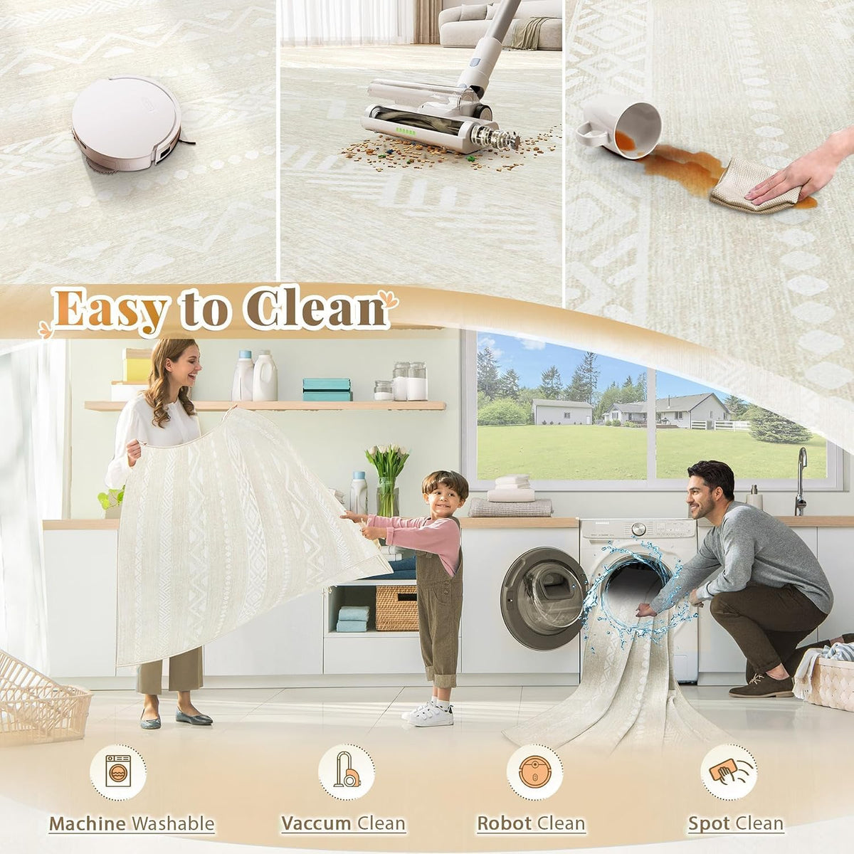 Zomfy Washable Rug 8x10 Area Rugs for Living Room(Beige, 8'x10')