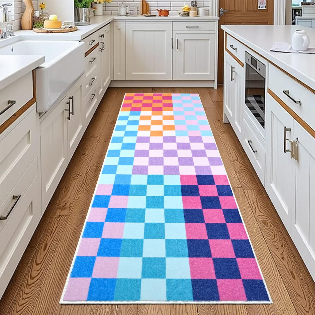Terrug Multicolored Geometric Checkered Rug for Living Room, 5x7 Area Rugs