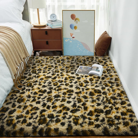 Ophanie Leopard Rugs for Bedroom Living Room, Cheetah Print Rug Fluffy Shag Large Fuzzy Plush Soft Throw,Large Shaggy Floor Faux Animal Throw 4x6 Carpets,Decor Aesthetic with Over 99 pcs Pile fibers