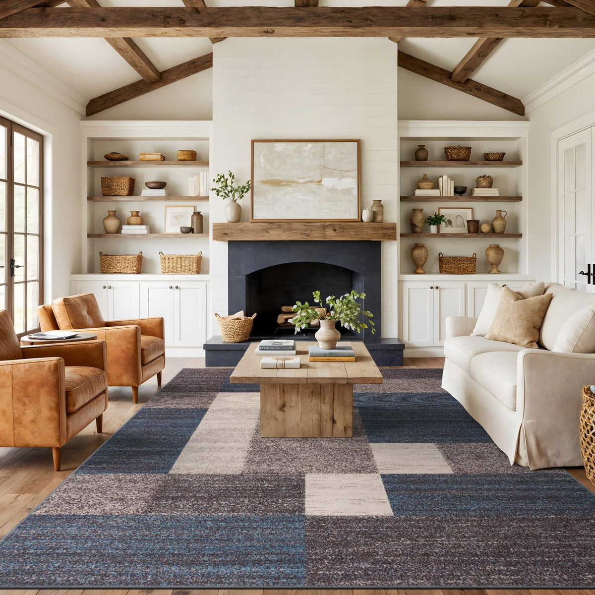 Rugshop Geometric Boxes Non-Slip Modern Area Rug Red 5'3" x 7'3"