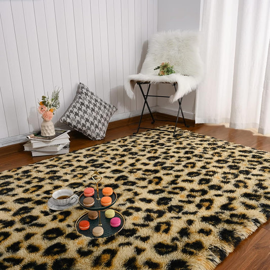 Amearea Fluffy Leopard Rug, Premium Cheetah Print Rugs, Khaki 4x6