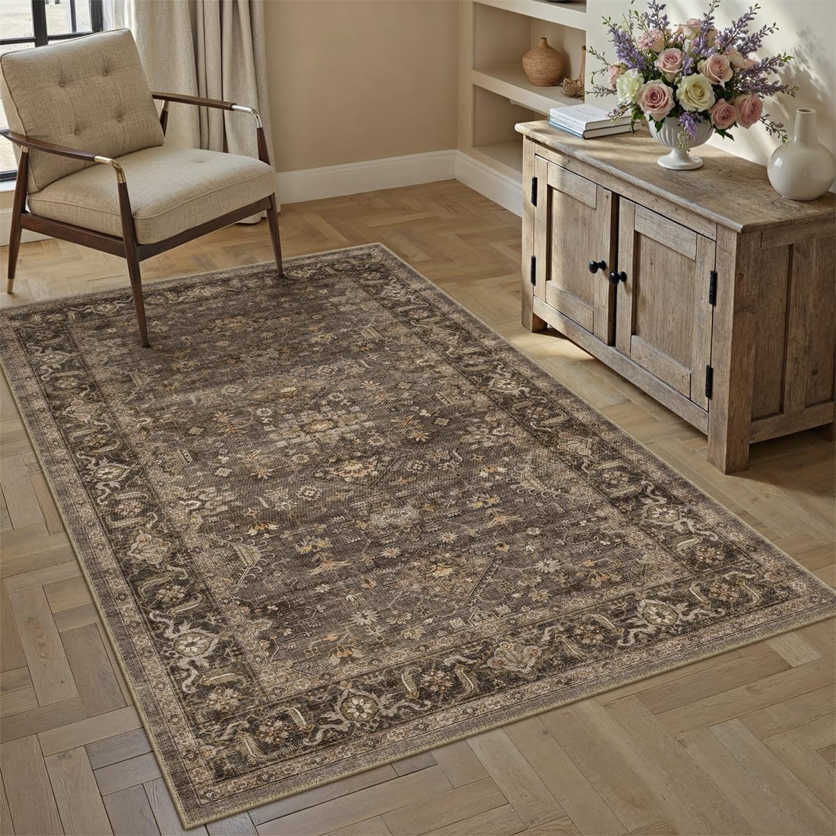 8x10 Dark Brown Vintage Area Rug