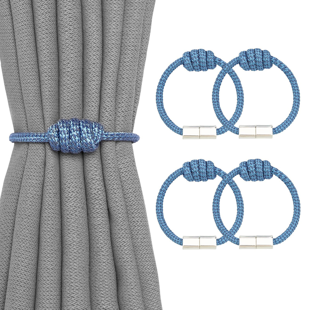 NICEEC 2 Pack Mini Magnetic Curtain Tiebacks Modern Simple Style Drape Tie Backs Elegant Hand Weave Rope Knot Decorative Curtain Holdbacks for Home & Office Window Drapery (Dark Grey)