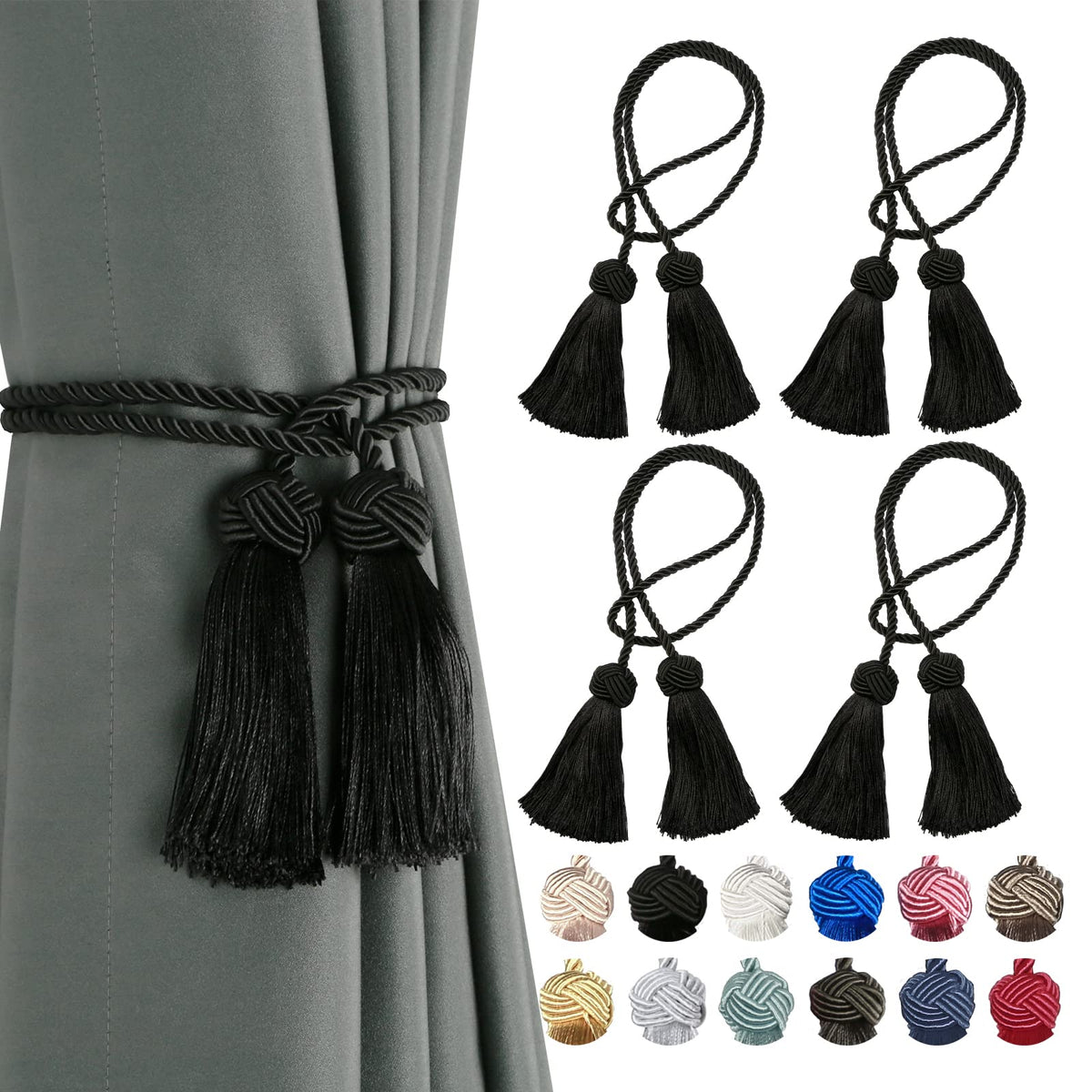 BEL AVENIR 2 Pack Handmade Rope Tassel Curtain Tiebacks
