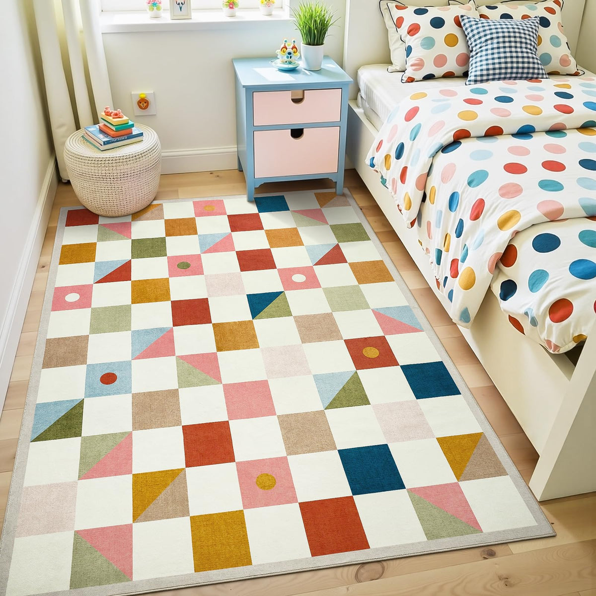 Terrug Multicolored Geometric Checkered Rug for Living Room, 5x7 Area Rugs