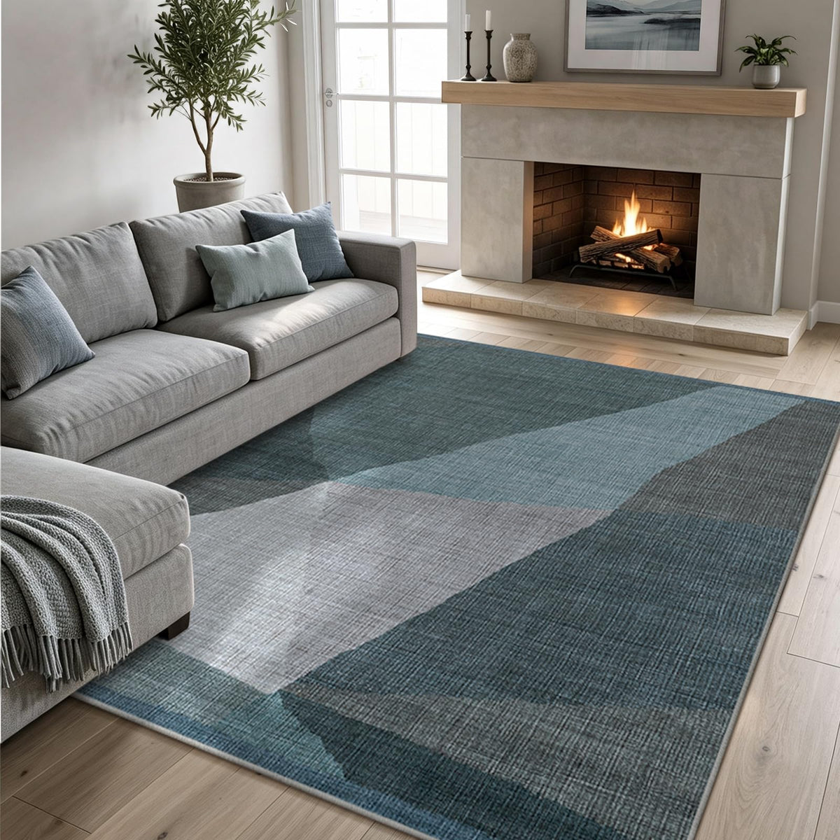 YIHOUSE Geometric Area Rug, Washable Non-Slip Low Pile, Brown, 5 x 7 ft