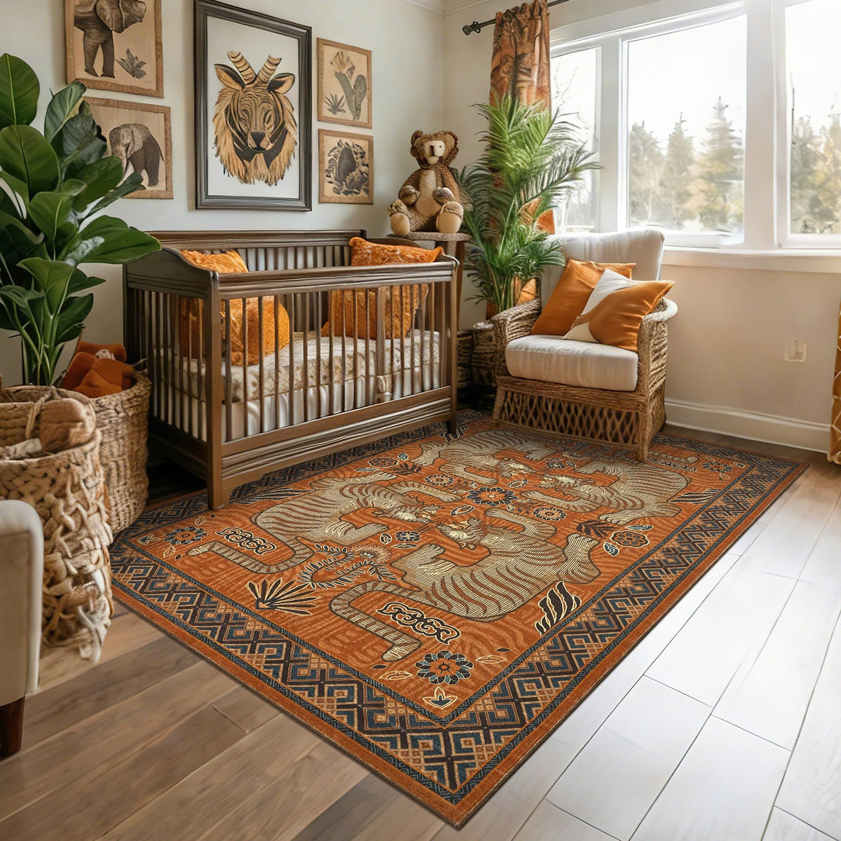 GarveeHome Tiger 8x10 Area Rugs Boho Washable Vintage Non Slip Living Room