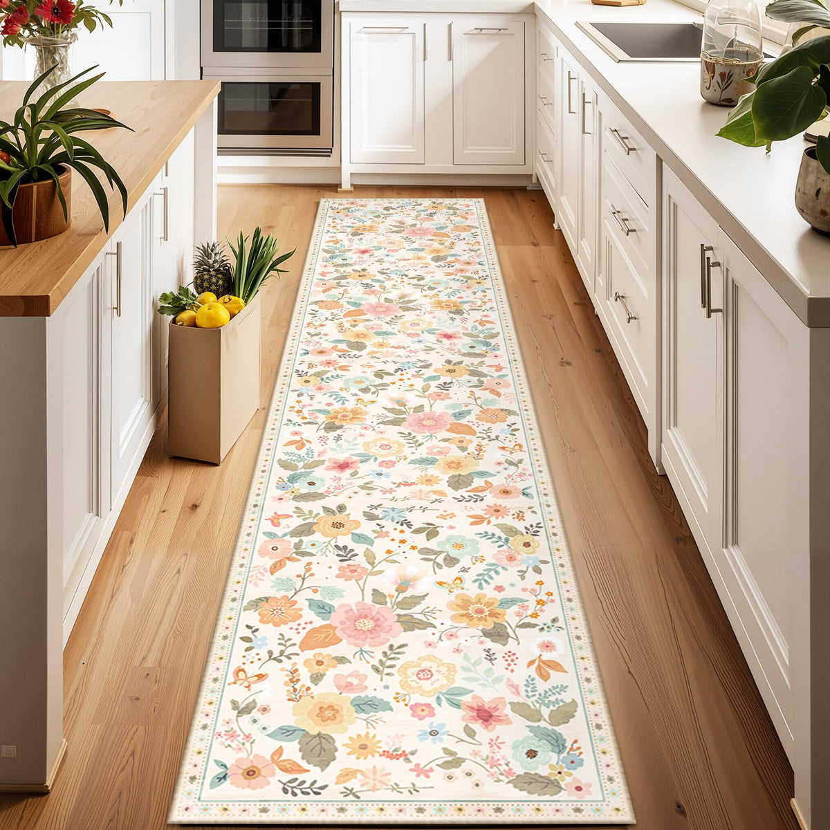 RELEANY Floral Washable 5x7 Area Rugs Black