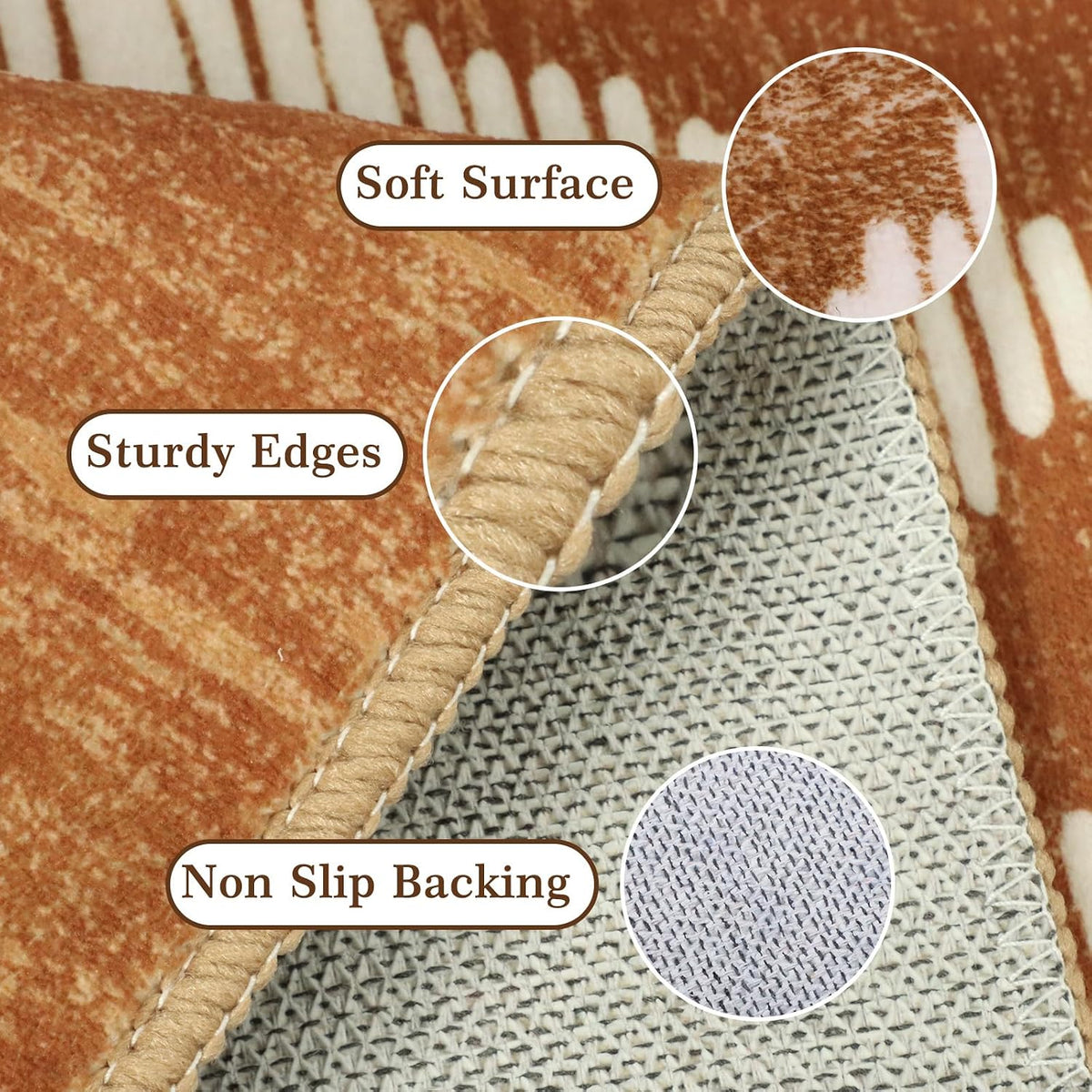 Boho Washable Rugs 5x7ft Non Slip, Low Pile Area Rug for Living Room, Brown Moroccan Bedroom Carpets, Non Shedding Soft Floor Carpet for Dining Room Bathroom Nursery Kitchen Office