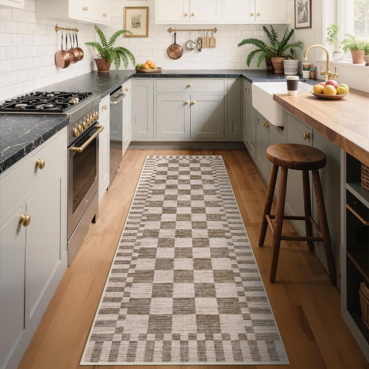 GarveeHome Brown Checkered Rug 5x7 Area Rugs Washable Living Room 5x7 Rug