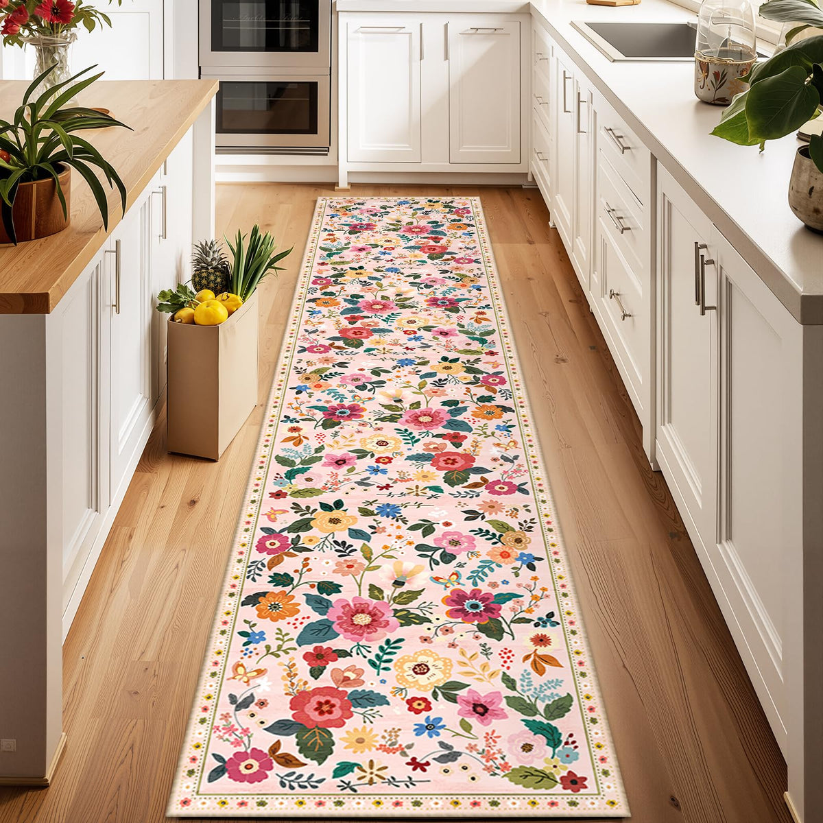 RELEANY Floral Washable 5x7 Area Rugs Black