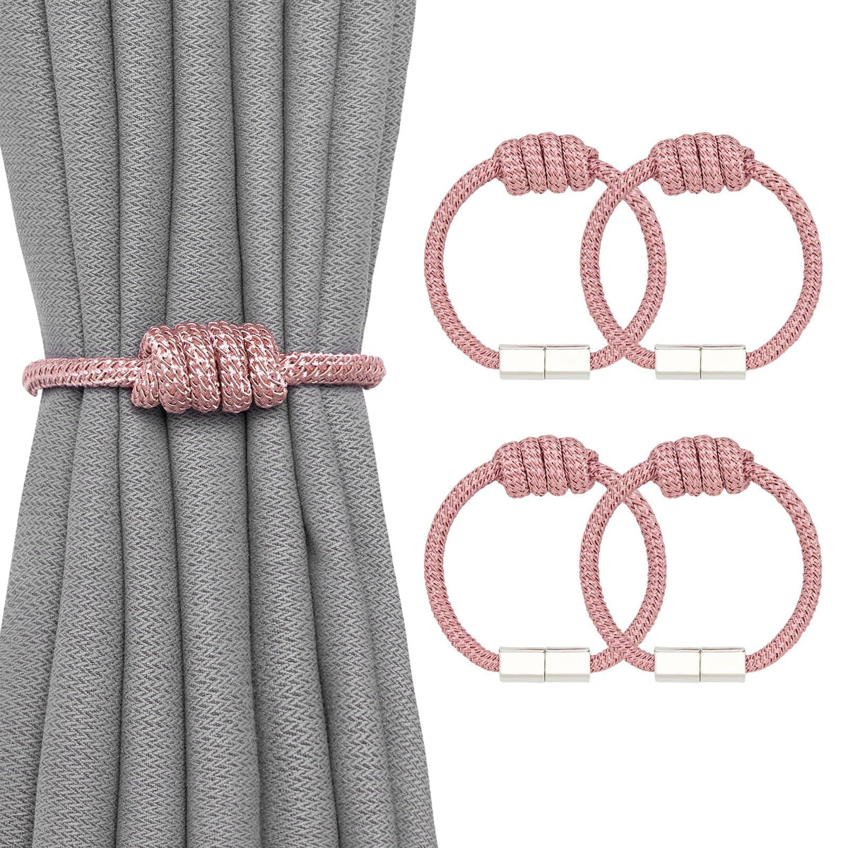 NICEEC 2 Pack Mini Magnetic Curtain Tiebacks Modern Simple Style Drape Tie Backs Elegant Hand Weave Rope Knot Decorative Curtain Holdbacks for Home & Office Window Drapery (Dark Grey)