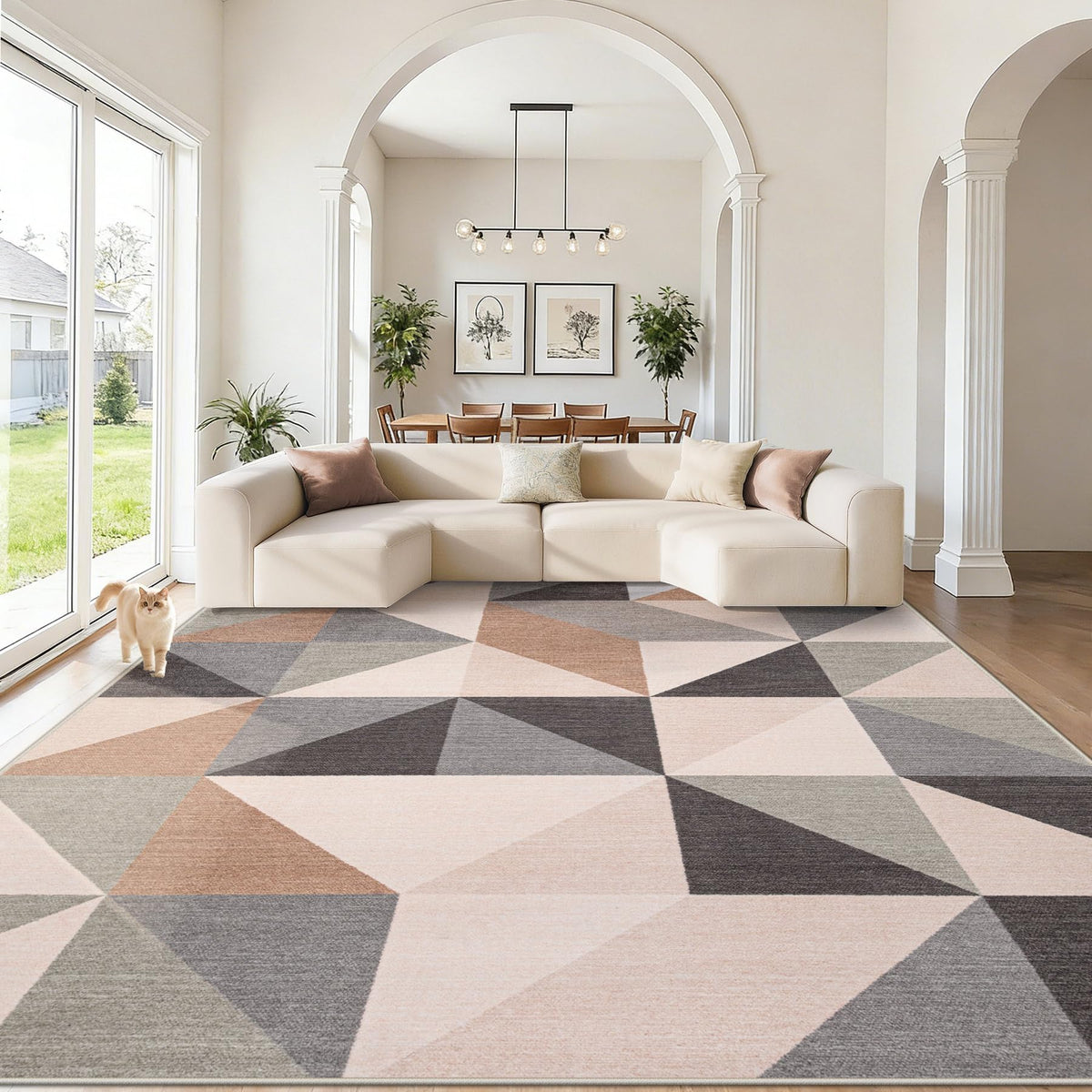 Washable Rug 8x10 Area Rugs: Modern Geometric Area Rug for Living Room Non-Slip Neutral Soft Carpet Low Pile Stain Resistant Indoor Rugs for Bedroom Nursery Dining Room Office (Beige Brown, 8'X10')