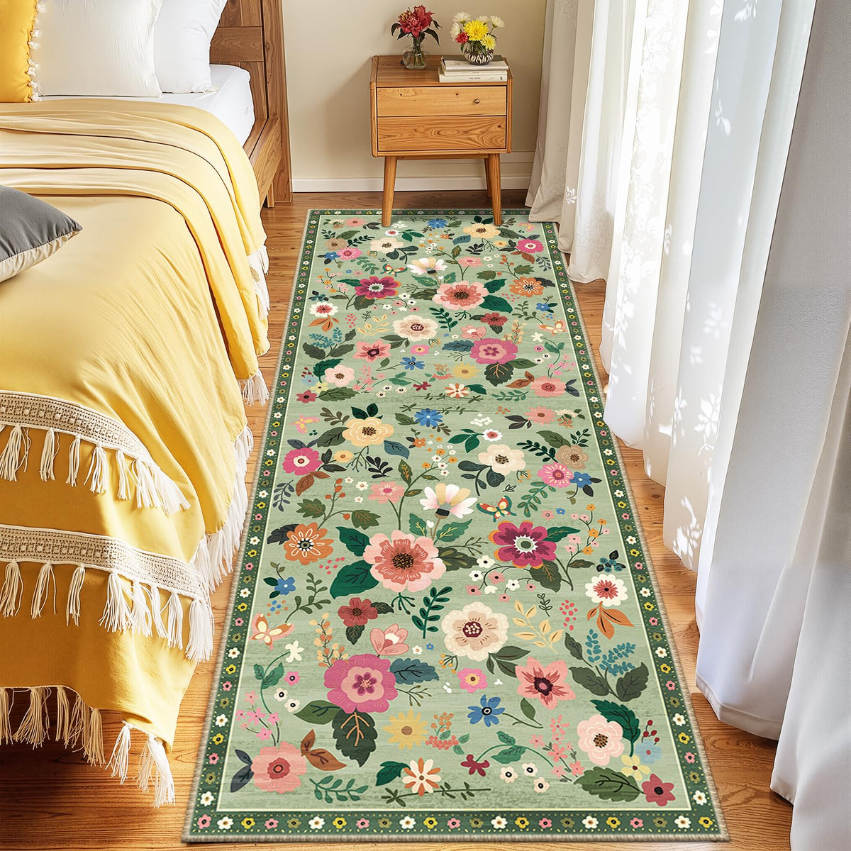 RELEANY Floral Washable 5x7 Area Rugs Black