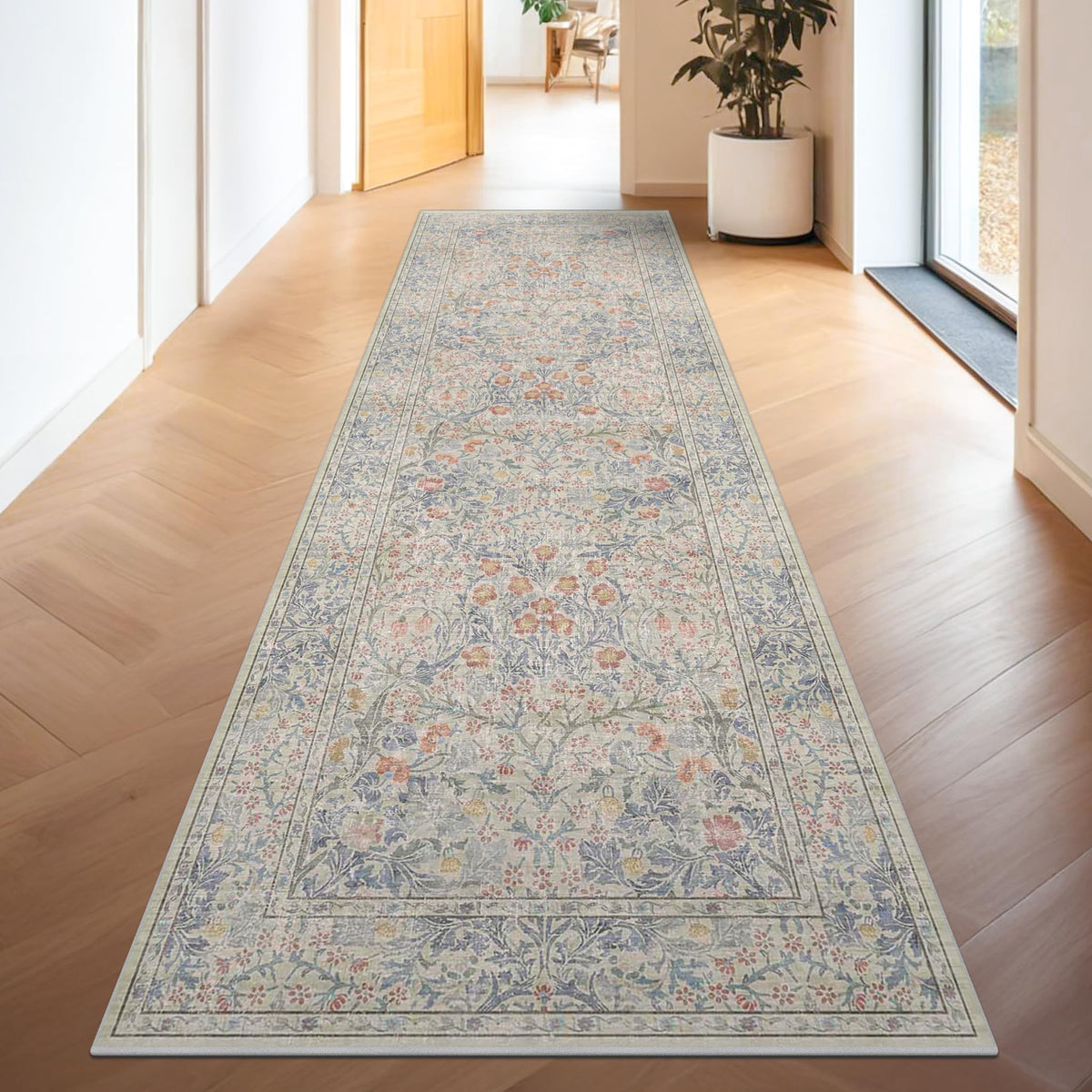Floral Dark Green Washable Area Rugs 8x10, Vintage Living Room Rug