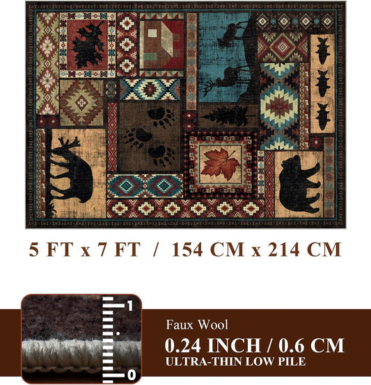 YIHOUSE Washable Rustic Cabin Area Rugs 5x7 Brown