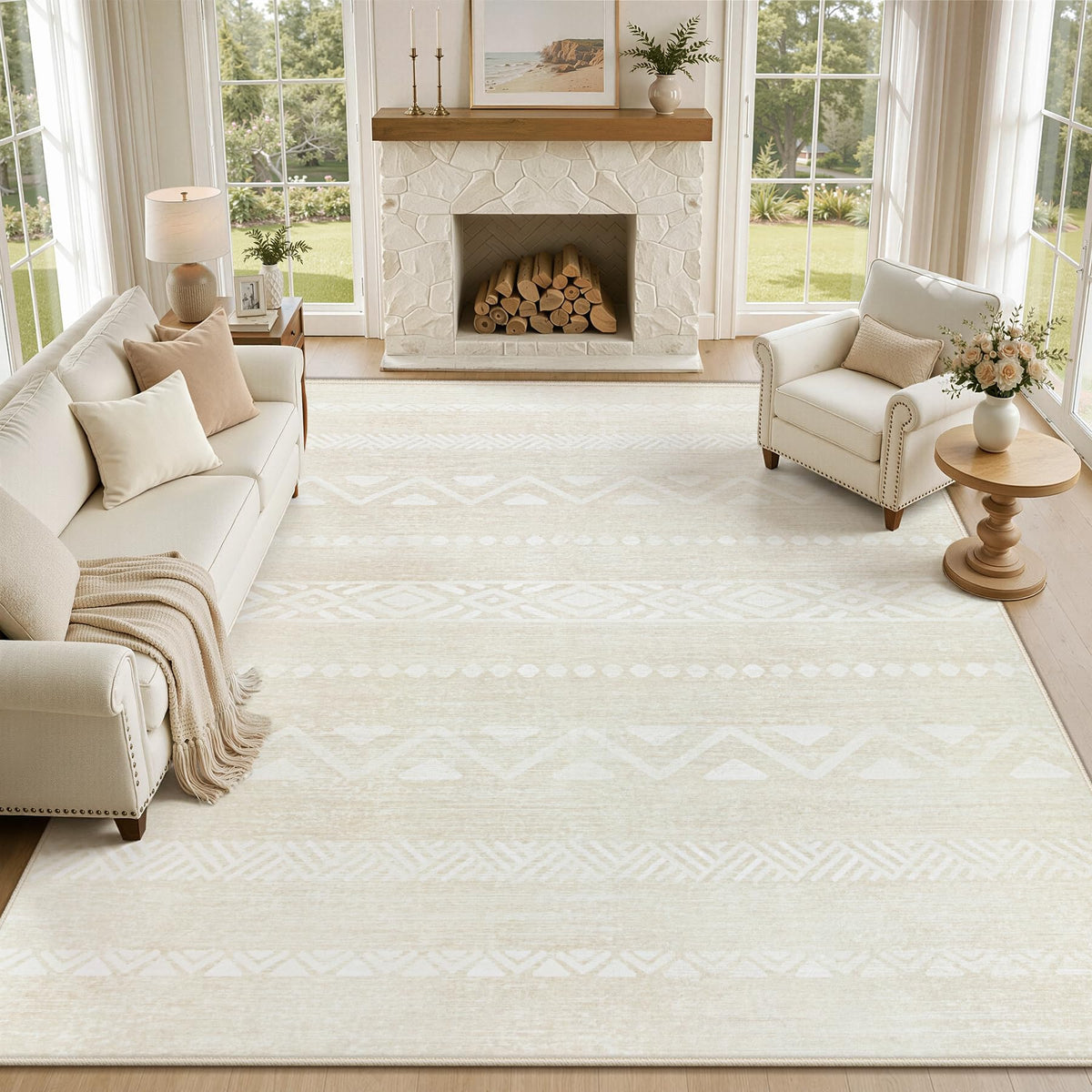 Zomfy Washable Rug 8x10 Area Rugs for Living Room(Beige, 8'x10')
