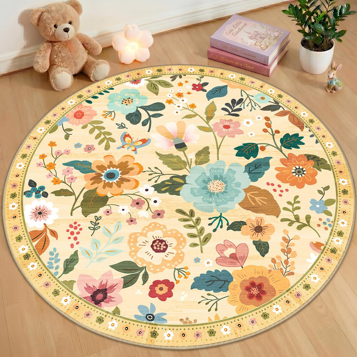 RELEANY Floral Washable 5x7 Area Rugs Black