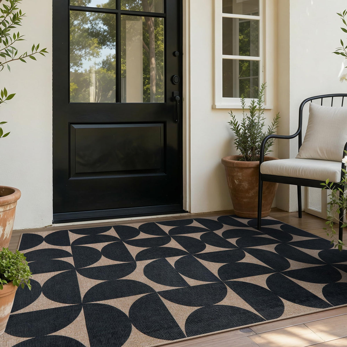 Lahome Modern Rainbow Easy Jute Carpet, Washable 5x7 Area Rugs for Living Room Patio Black Farmhouse Indoor Outdoor Rugs, Contemporary Natural Non Slip Floor Carpet for Office RV Backyard