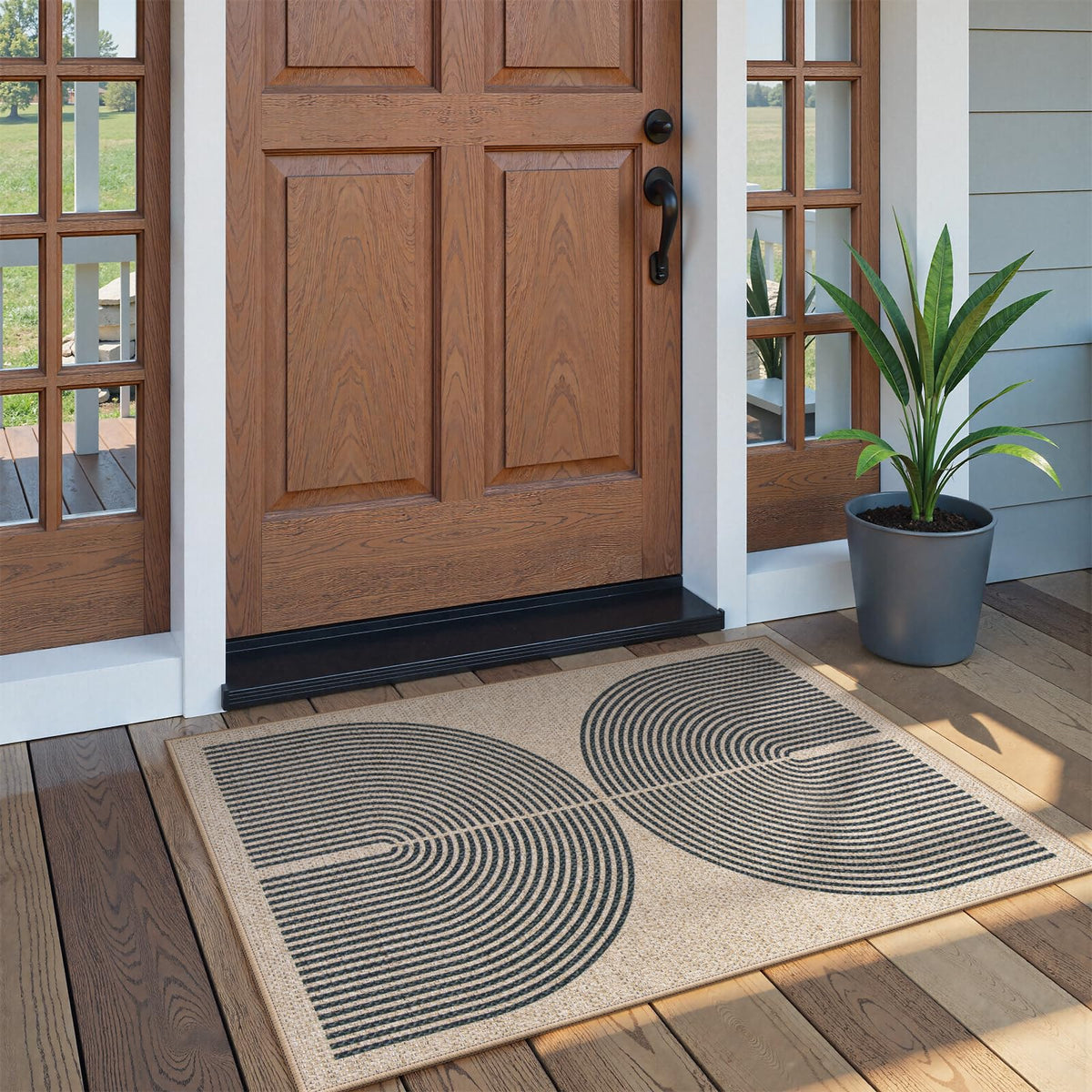 Lahome Modern Rainbow Easy Jute Carpet, Washable 5x7 Area Rugs for Living Room Patio Black Farmhouse Indoor Outdoor Rugs, Contemporary Natural Non Slip Floor Carpet for Office RV Backyard