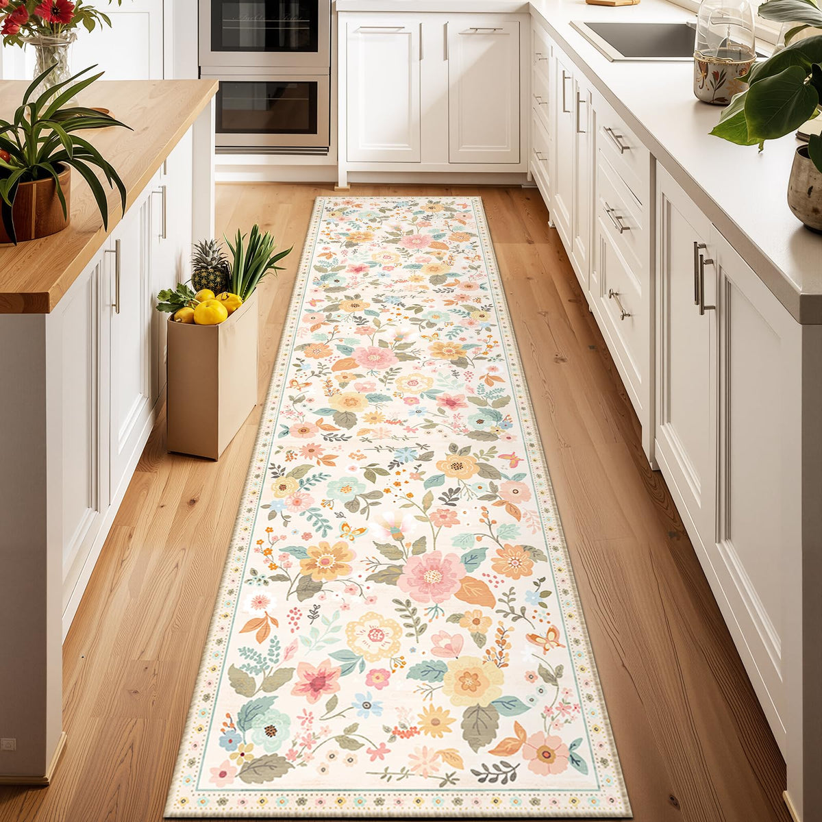 RELEANY Floral Washable 5x7 Area Rugs Black