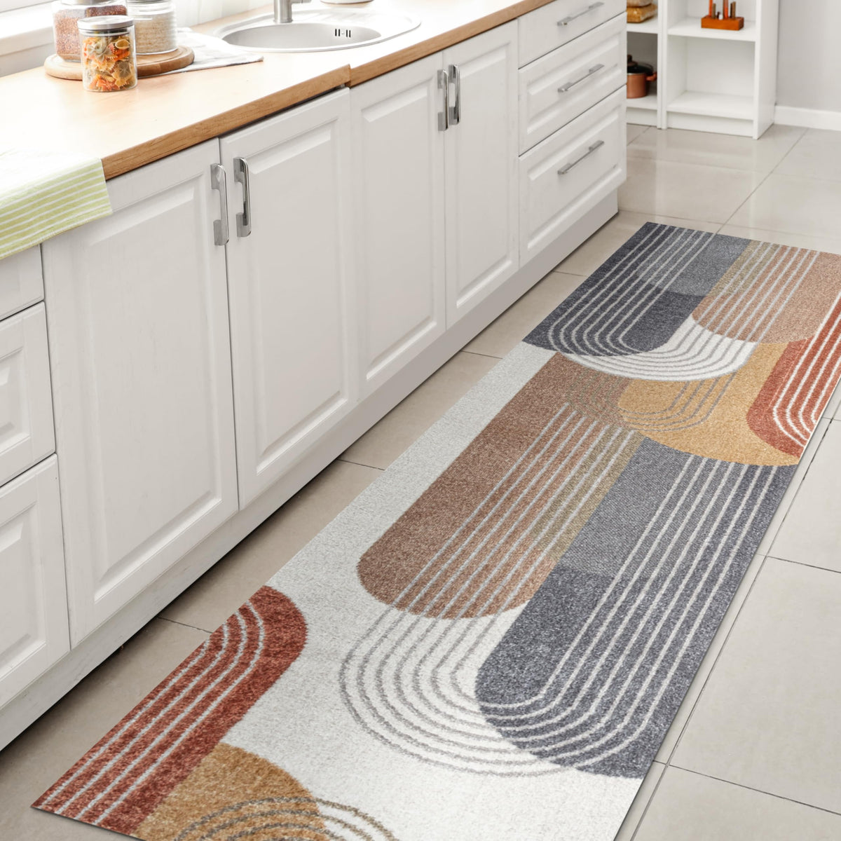 JONATHAN Y Machine Washable Cream/Terra Indoor Area Rug 4X6 ft, Kallax Geometric Modern Low-Pile for Living Room, Bedroom, Kitchen, Office, Easy-Cleaning, Pet-Friendly, Non-Shedding WSH311A-4