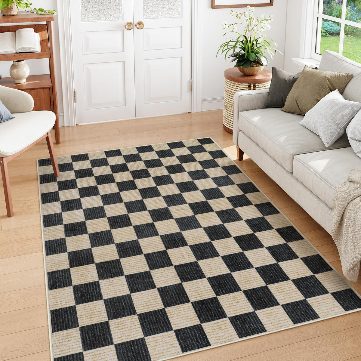 LIVEBOX 8x10 Area Rugs for Living Room, Checkered Non-Slip Washable Rugs, Farmhouse Neutral Classic Geometric Large Boys Area Rug for Bedroom, Carpet for Living Dining Room Office(Sage Green,8'x10')