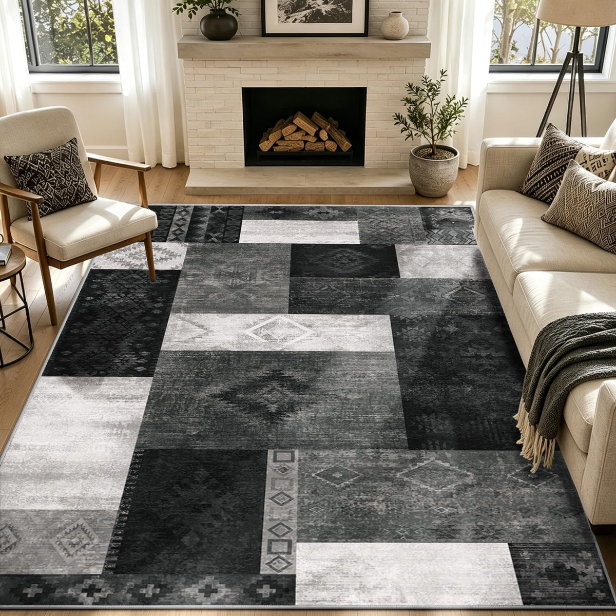 Yinhua Living Room Rug 5x7 Geometric Area Rugs Washable Non Slip, Colofrul