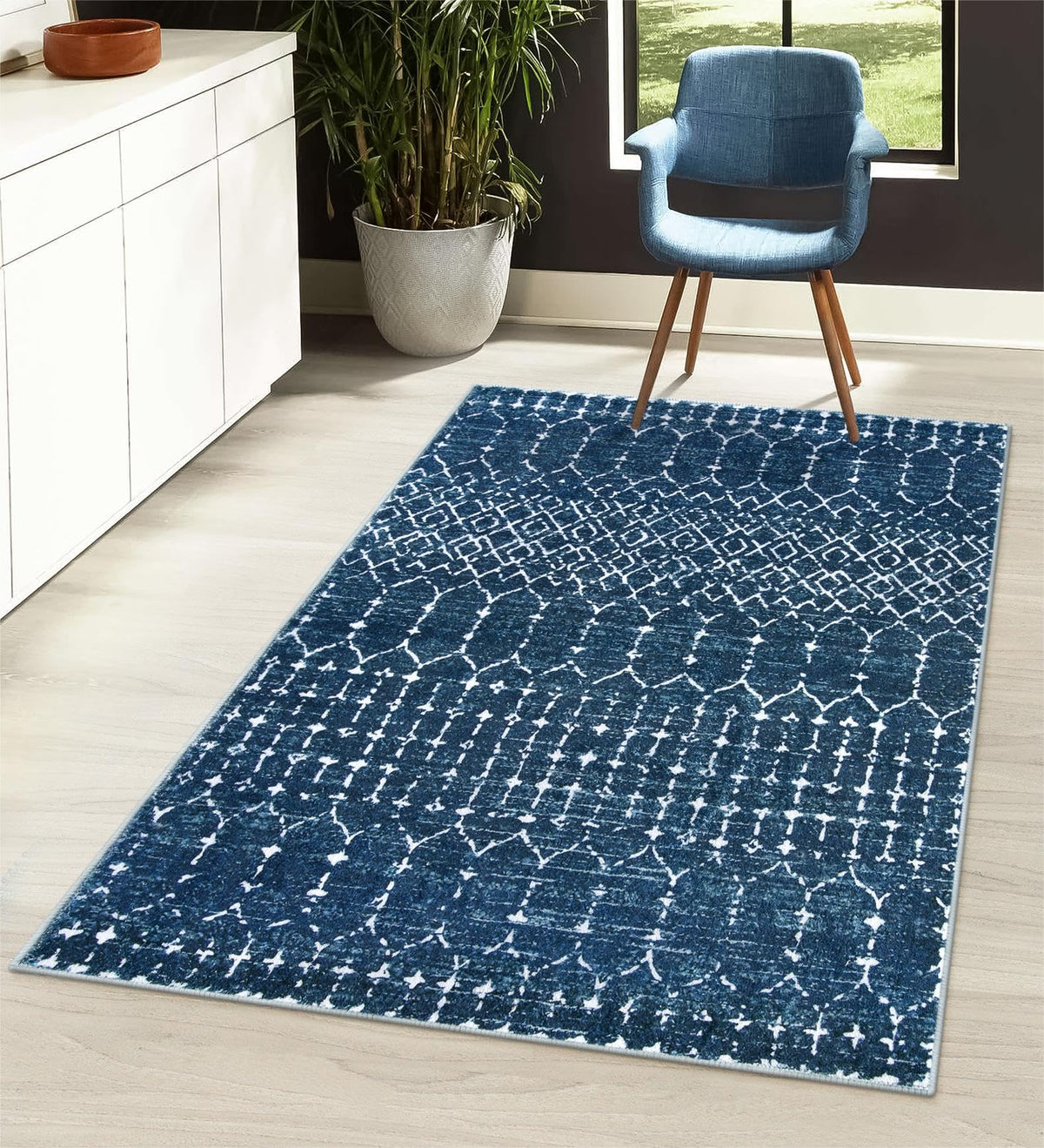Lahome Moroccan Black Area Rug for Living Room 3x5 Non-Slip Washable Stain Resistant Large Kitchen Rugs Throw Low-Profile Soft Bedroom Carpet Geometric Print Rug for Entryway Dining Room Hana