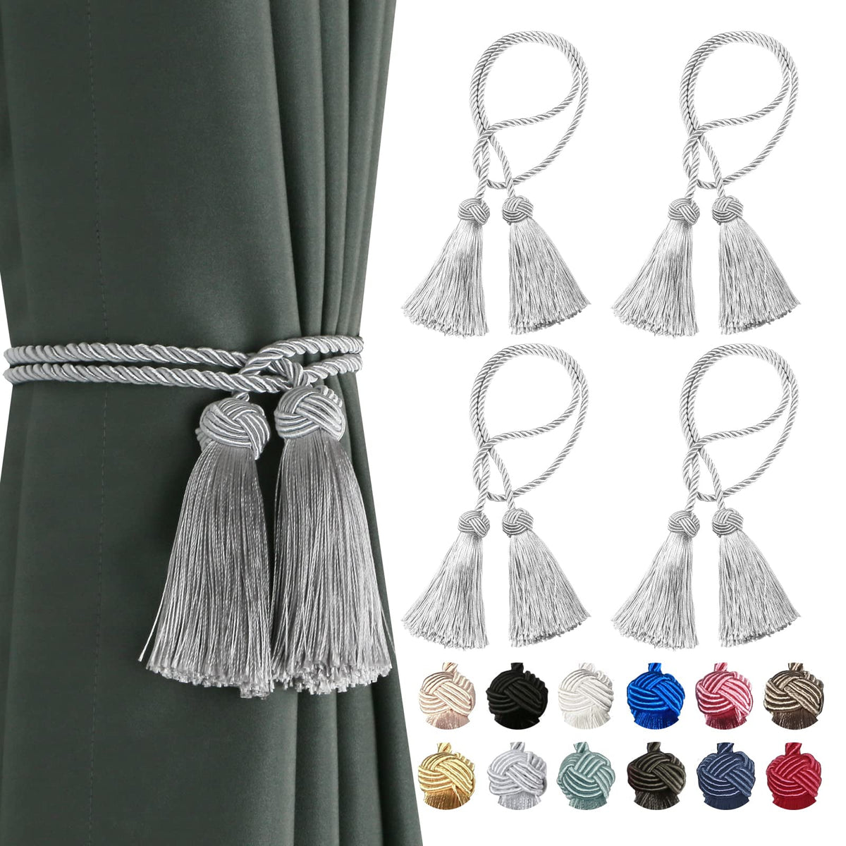 BEL AVENIR 2 Pack Handmade Rope Tassel Curtain Tiebacks
