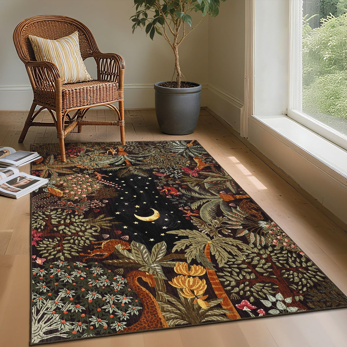 GarveeHome 5x7 Jungle Area Rug Washable Rugs for Living Room Bedroom, Soft Low Pile Non Slip Accent Floor Mat Animal Print Throw Rug Indoor Carpet Dining Room Playroom