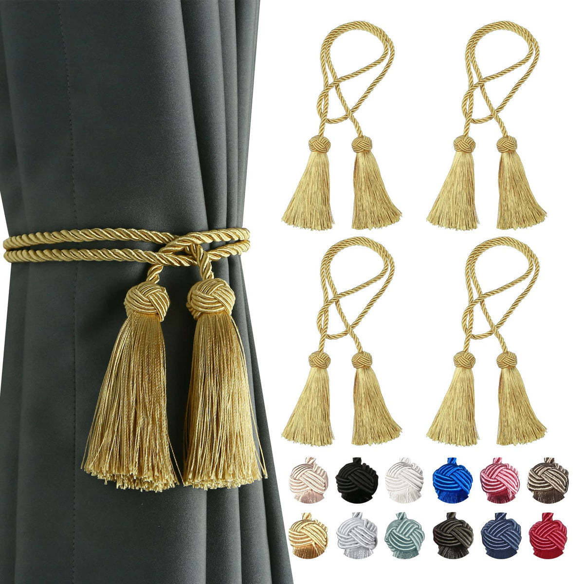 BEL AVENIR 2 Pack Handmade Rope Tassel Curtain Tiebacks