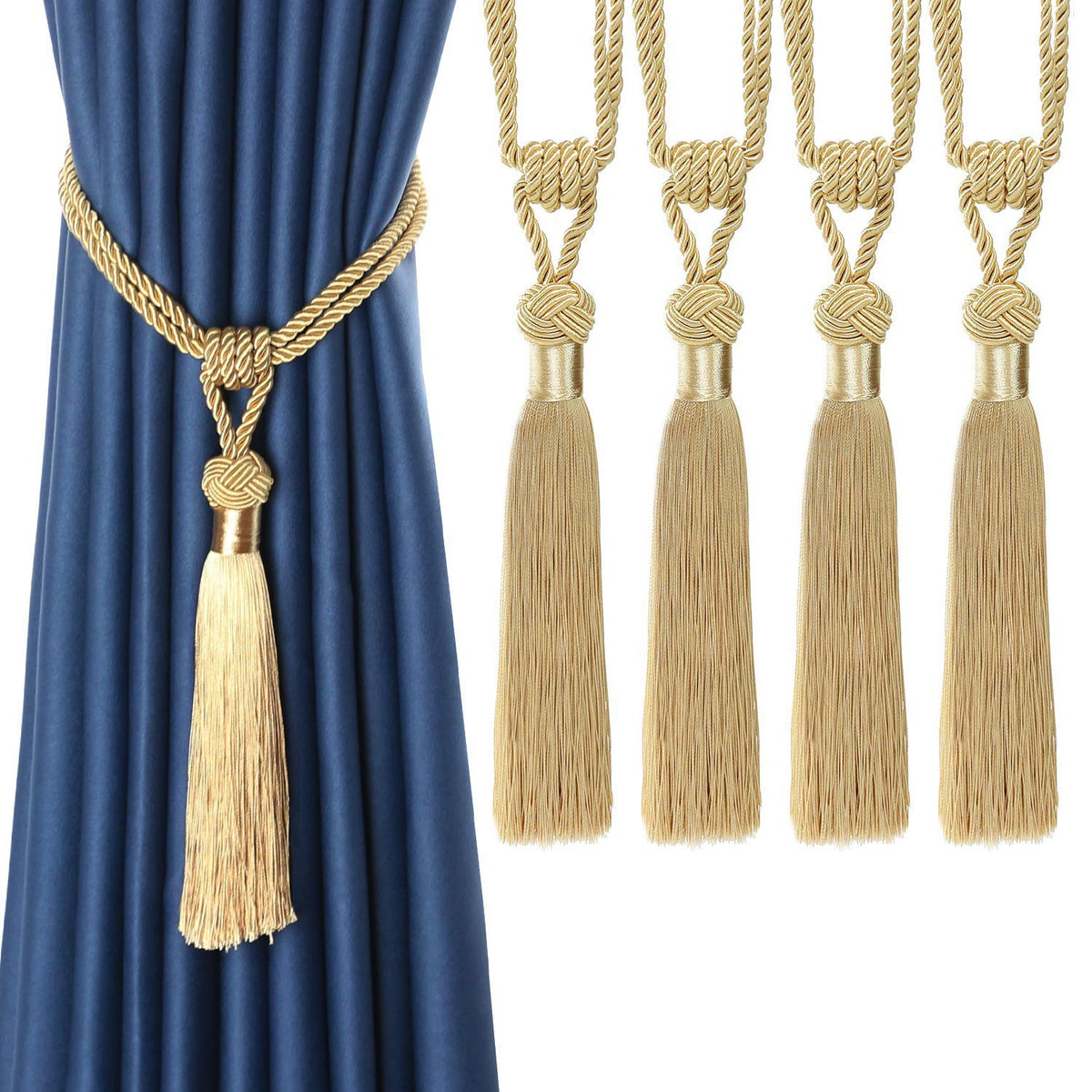 BEL AVENIR 2 Pack Curtain Tiebacks Hand-Woven Tassels Holdbacks