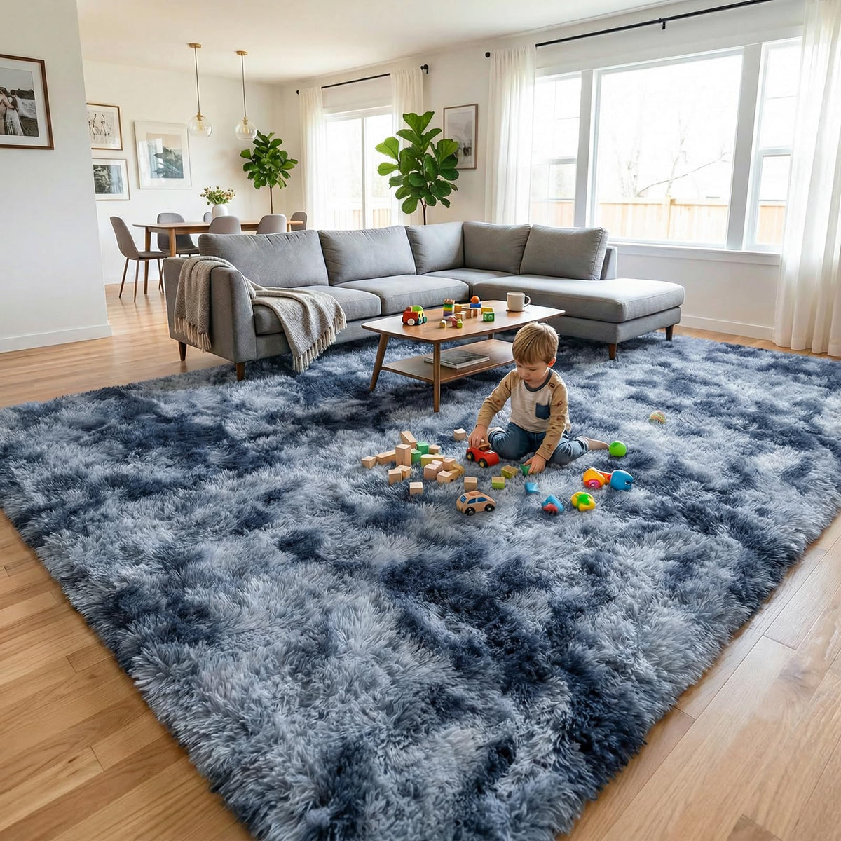 DweIke Fluffy Black White Rugs for Bedroom Living Room, 4x6 Feet Soft Plush Shaggy Cow Hide Print Girls Boys Kids Rug, Non-Slip and Machine Washable Carpet for Dorm Nursery Classroom Decor